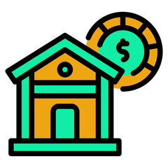 Bank flat icon symbol sign from modern public service collection in flat style full color for mobile concept and web apps design. Community and Facilities related vector line icon.
