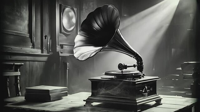 Vintage gramophone with intricate design, evoking a sense of nostalgia and classic elegance. Seamless looping 4k time-lapse virtual video background
