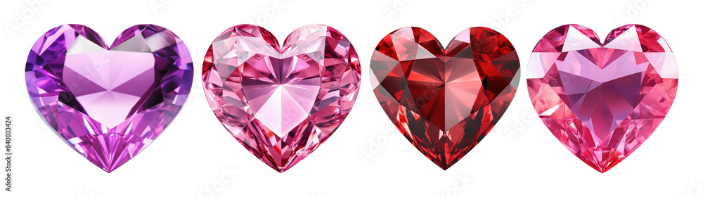 Poster heart shape gemstone png element set on transparent background