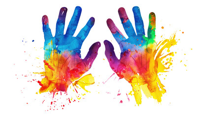 Colorful hand print isolated on transparent white background, clipping path 