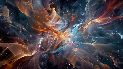 In a realm where reality bends and shifts, abstract liquid entities rise and fall like graceful dancers,