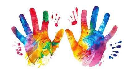 Fototapeta premium Colorful hand print isolated on transparent white background, clipping path 