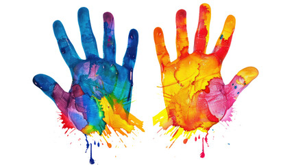Fototapeta premium Colorful hand print isolated on transparent white background, clipping path 