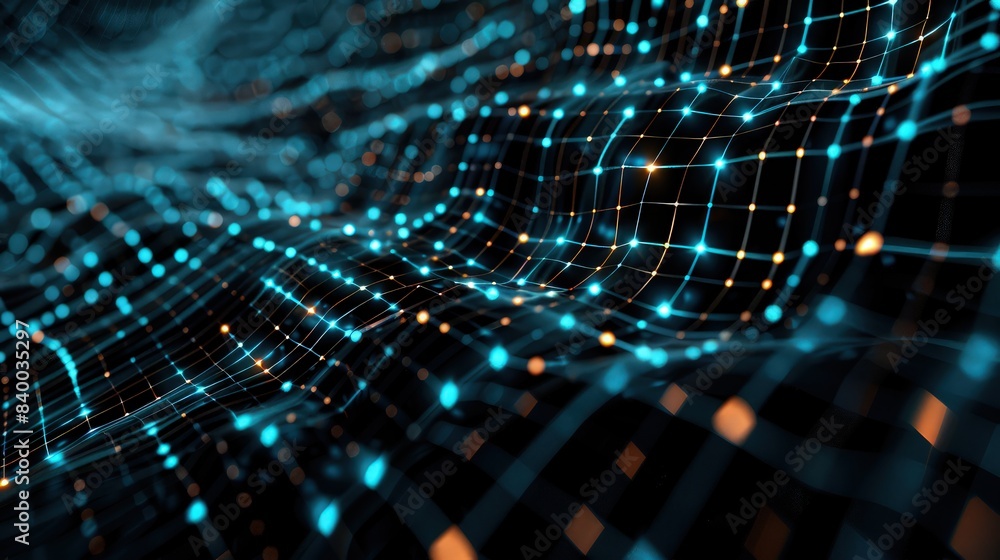 Poster a business-oriented wallpaper with a high-tech digital matrix pattern in black and blue, perfect for