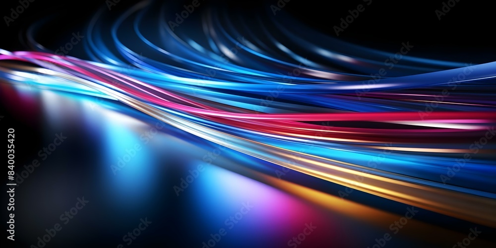 Poster abstract glowing lines on dark background symbolize highspeed data transmission via optical fiber. c