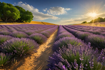 Fototapeta premium A beautiful scene of a lavender field in a sunny day