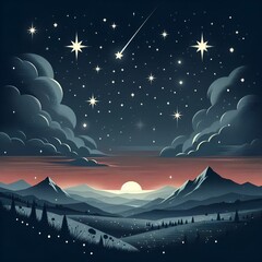 night landscape with stars, Shooting stars