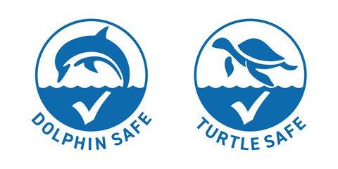 Flat Labels for canned fish - Dolphin Safe, Turtle Safe © Dmitry Kovalchuk