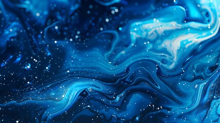 Obraz premium The image is a blue and white swirl with a lot of white specks. The blue and white colors create a sense of movement and energy, while the white specks add a sense of depth and texture