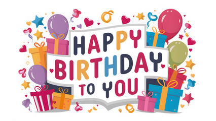 A colorful birthday celebration with balloons and presents