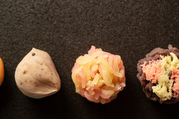 Japanese traditional sweets Nerikiri made from bean paste
