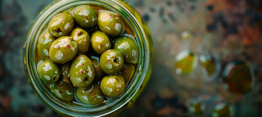 Jar of Olives with Scattered Olive