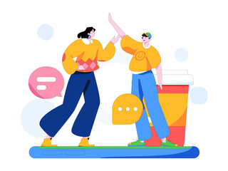 Virtual characters social communication concept business flat vector hand drawn illustration
