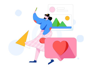 Virtual characters social communication concept business flat vector hand drawn illustration
