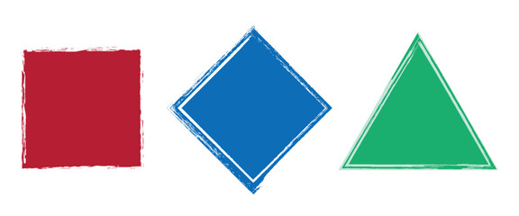 Red blue green squares with paint brush stroke style isolated on white background. Collection of textured effects.vector illustration