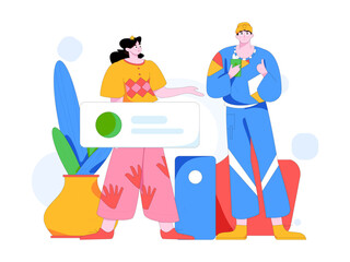 Virtual characters social communication concept business flat vector hand drawn illustration
