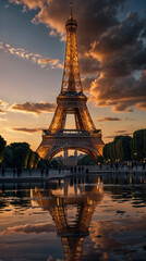 Naklejka premium eiffel tower at sunset