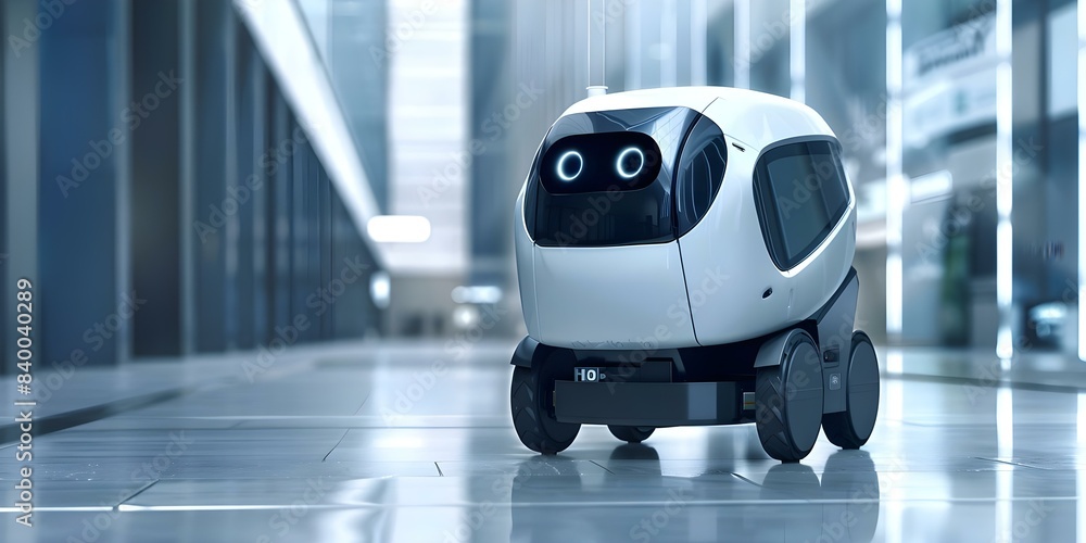 Poster ai controls delivery robot to successfully deliver orders to destination. concept delivery robot, ar