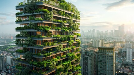 Obraz premium Vertical farming in a city environment, demonstrating innovative agricultural practices for a sustainable future ecology
