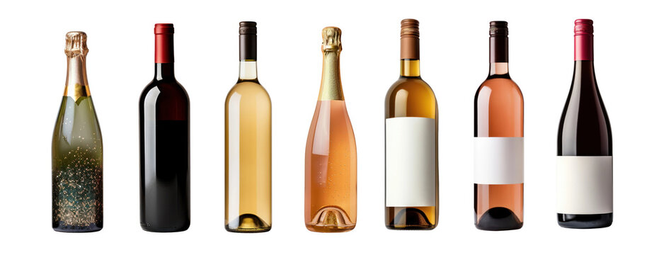 Bottle of wine png element set on transparent background