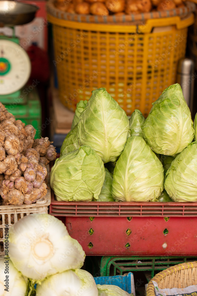 Poster fresh vegetables on market