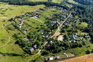 Aerial view of the small village of Anisimovo, Maloyaroslavetsky district, Kaluga region, Russia