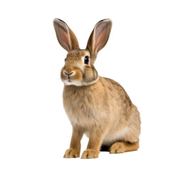 Fototapeta premium Brown Rabbit Sitting On Isolated Background. Cute Brown Bunny With Alert Ears And Fluffy Fur
