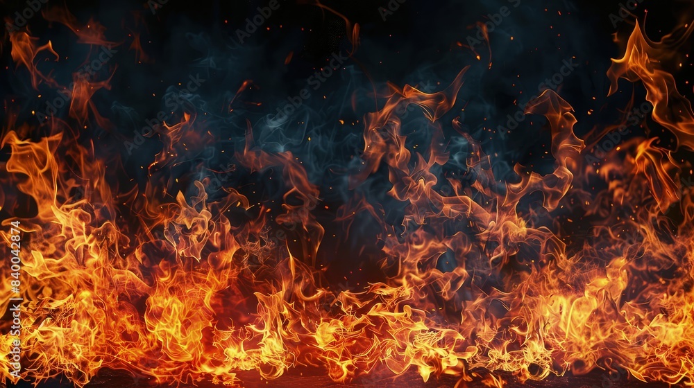 Poster a fiery background where flames shape themselves into the form of devil horns, flickering intensely 