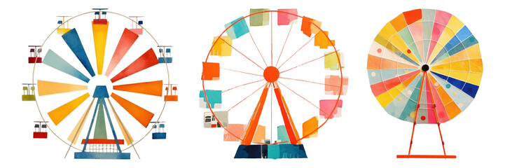 Obraz premium Color ferris wheel png element set on transparent background