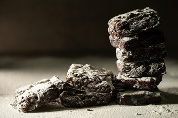 Chocolate brownies on a dark background