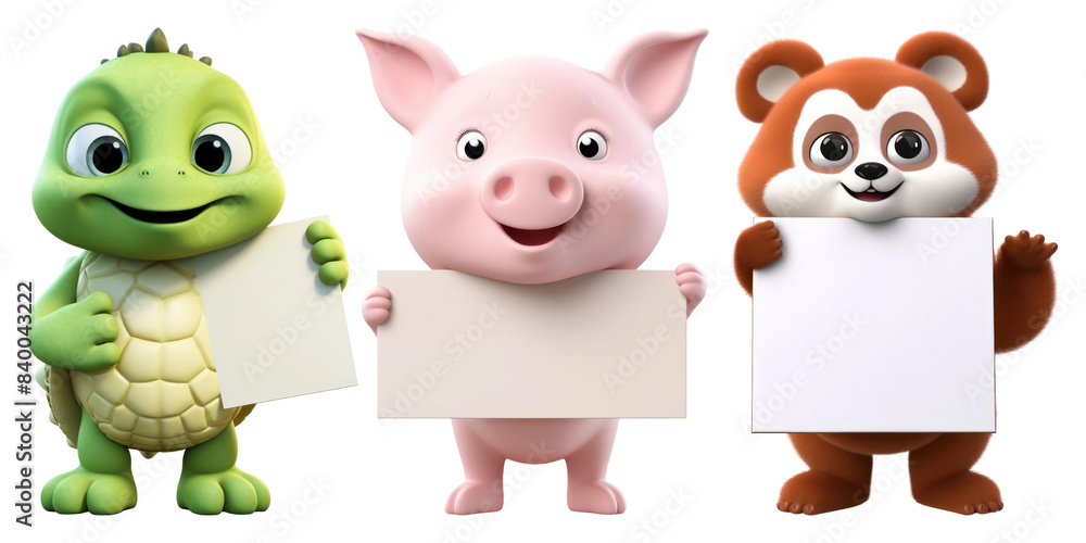 Poster 3d characters png element set on transparent background