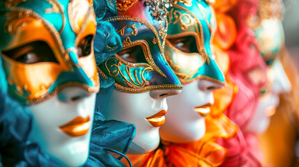 Group of people in masquerade carnival masks.