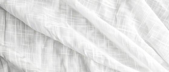 Gathered and folded white bright natural woven cotton linen fabric textile texture background banner
