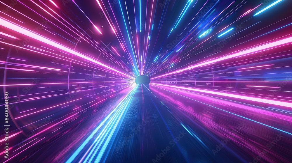 Poster a futuristic background with a high-speed tunnel view, neon lines stretching into the horizon to giv