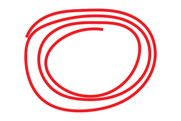 Red circle line hand drawn. Highlight hand drawing circle isolated on white background. Round handwritten circle. For marking text, note, mark icon, number, marker pen, pencil and text check, vector