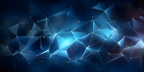 Polygonal internet connection on dark blue background with space above. Concept Geometric Design, Internet Technology, Virtual Connection, Dark Blue Background, Copy Space