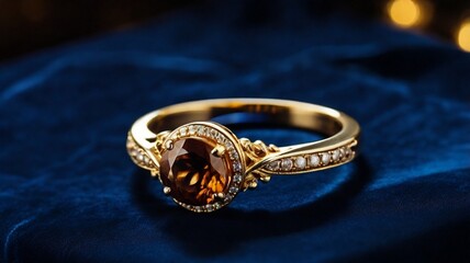 A stunning ring design adorned with a bright brown gemstone glimmering in the light