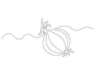 Continuous one line drawing of onion for grocery store. One line drawing illustration of red onion vegetable. Raw vegetable concept continuous line art. Editable outline.