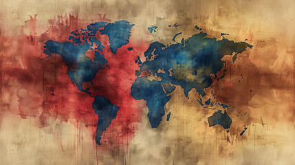 A vibrant watercolor painting of a world map, depicting the interconnectedness and diversity of our global community