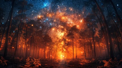 Beautiful night sky, the Milky Way and the trees. 