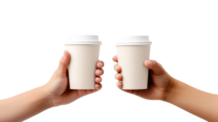 hand holding a cup of coffee isolated on transparent white background, clipping path 