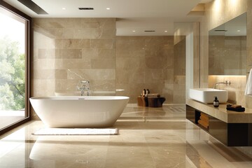 Minimalist Bathroom with High-End Fixtures, Bathroom with high-end, minimalist fixtures and clean lines
