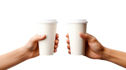hand holding a cup of coffee isolated on transparent white background, clipping path 