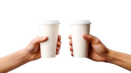 hand holding a cup of coffee isolated on transparent white background, clipping path 