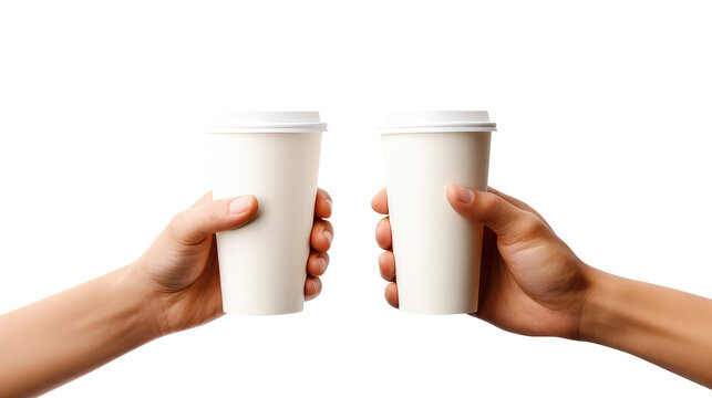 hand holding a cup of coffee isolated on transparent white background, clipping path 
