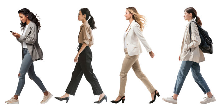 Diverse women walking set