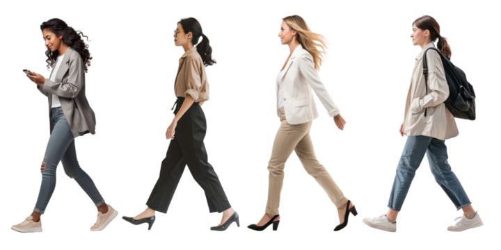 Diverse women walking set