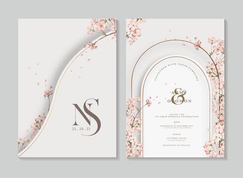 Wedding Invitation Template with Cherry Blossom