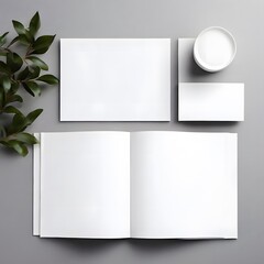 Obraz premium Top View Magazine Blank White Mock-Up with Colourful Background 
