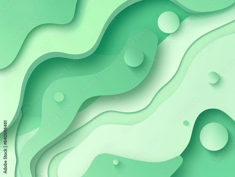 Poster Abstract green layers form wavy shapes and smooth circles, creating a modern and artistic design.